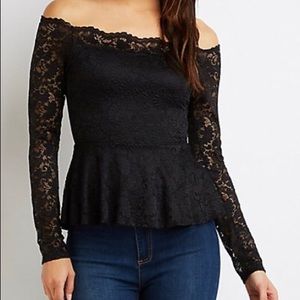 Lace Off-The-Shoulder Peplum Top